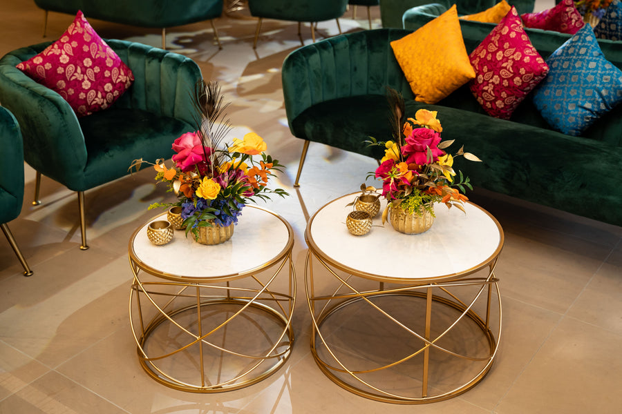 GOLD WIRE WITH MARBLE TOP COFFEE TABLE