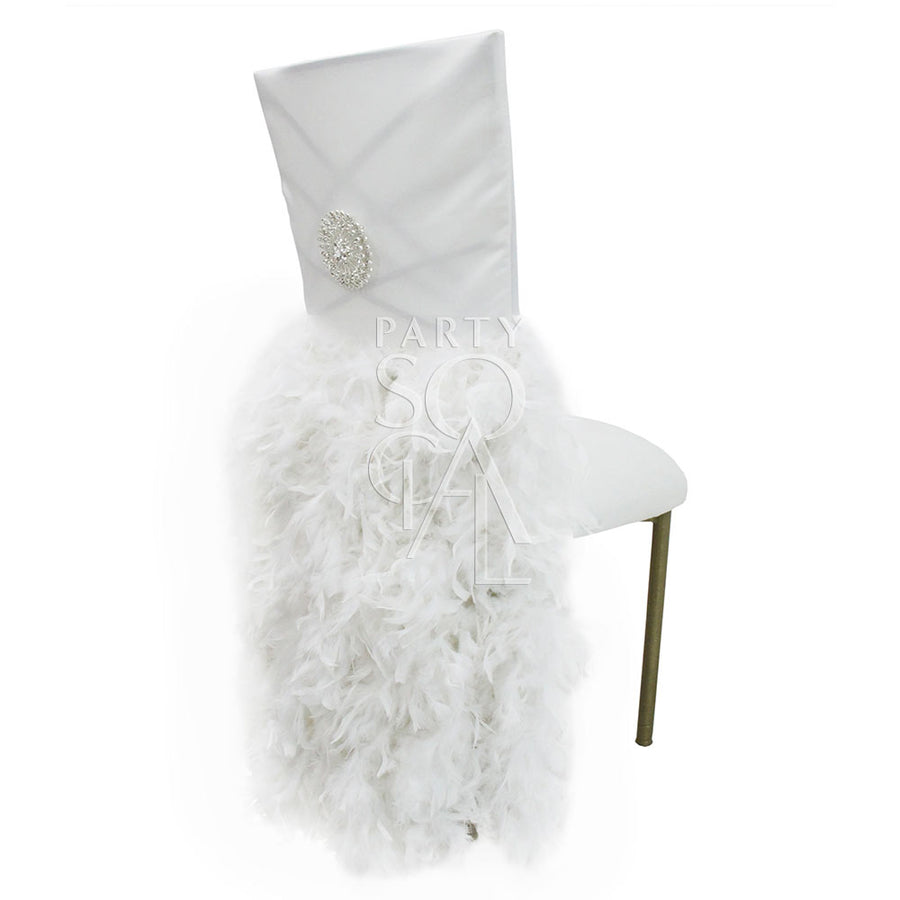 CHAIR COVER FEATHERED OFF WHITE SATIN CHAMELEON