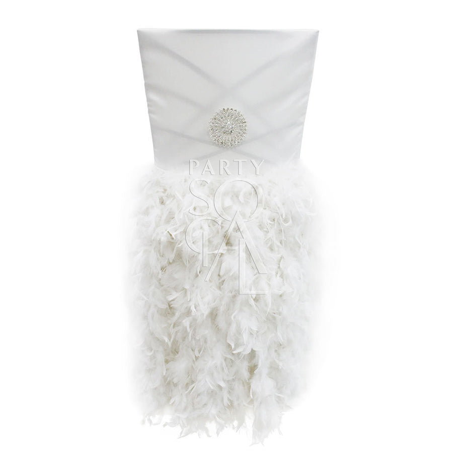 CHAIR COVER FEATHERED OFF WHITE SATIN CHAMELEON
